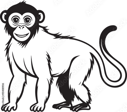 Monkey silhouette vector illustration, Monkey line art vector photo