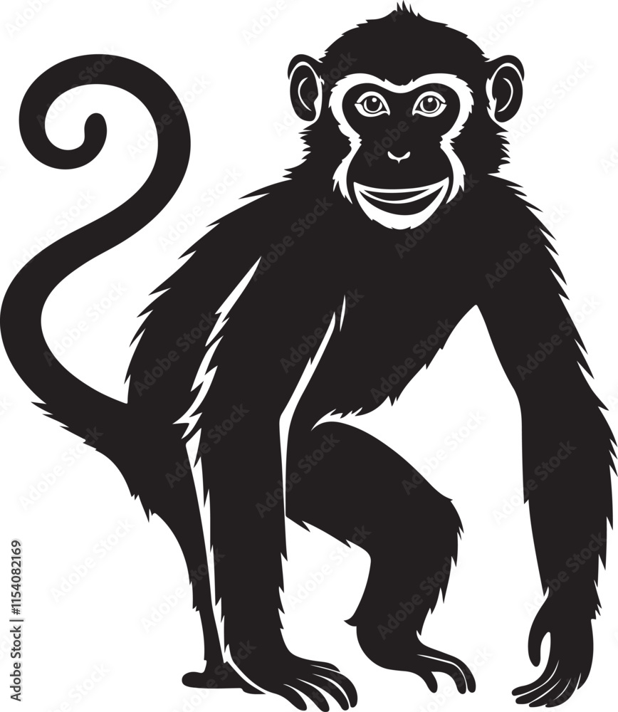 Obraz premium Monkey silhouette vector illustration, Monkey line art vector