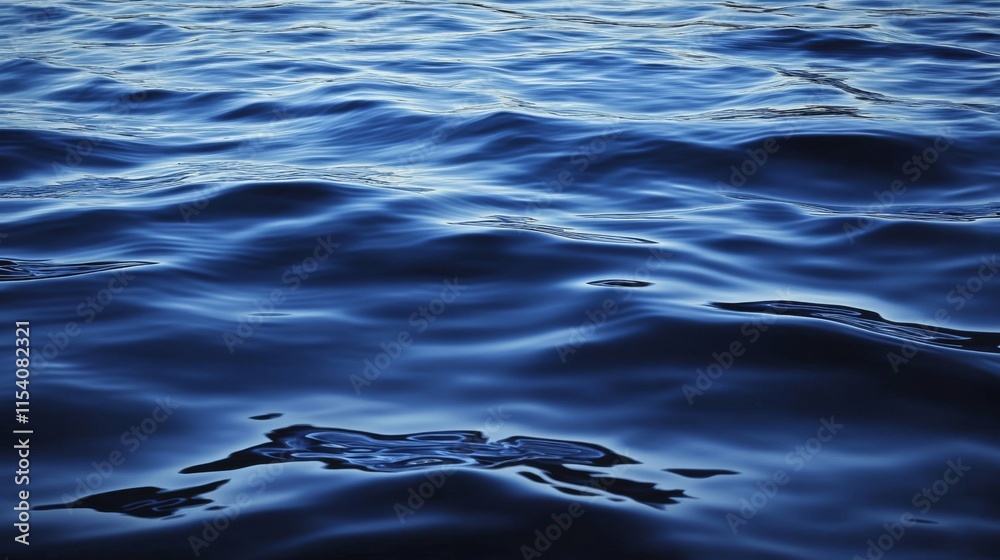 Naklejka premium Calm Blue Water Surface with Gentle Ripples Reflecting Natural Light and Creating a Serene and Tranquil Atmosphere for Relaxation or Meditation Purposes