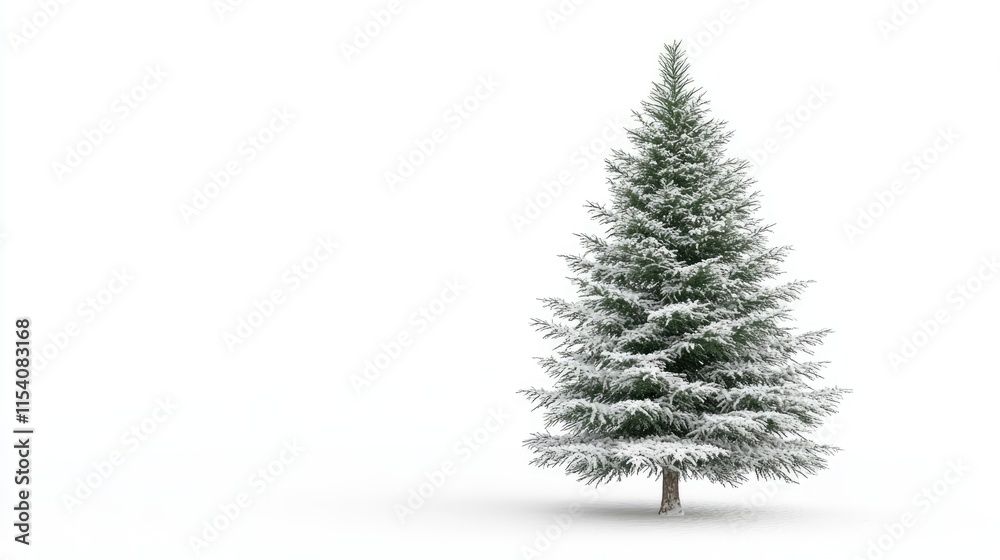 Snow-covered pine tree isolated on white background representing winter and holiday themes suitable for seasonal designs. Snow-covered pine tree isolated on white background representing winter and holiday themes suitable for seasonal designs.