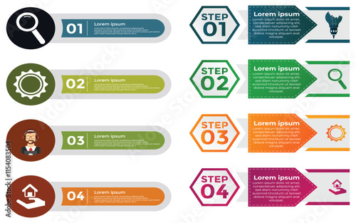 Modern Infographic slides presentation elements template. Business Process and step diagram. Data visualization timeline process infographic.