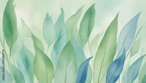Green leaves background, soft and serene, suitable for designs and nature themes, copy space