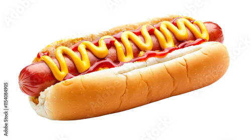 Hot dog with ketchup and mustard, isolated on a white background. isolated on a transparent background. PNG format for graphic design. photo