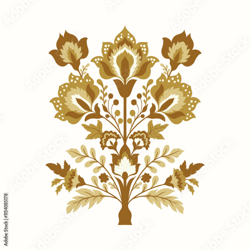 Mughal decorative ornamental floral. Vintage intricate traditional mughal style with flowers and foliage.