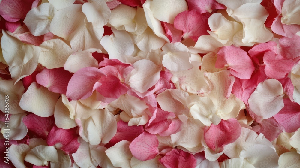 Obraz premium Elegant Arrangement of Pink and White Orchid Petals Creating a Soft Floral Backdrop Ideal for Weddings or Romantic Themes