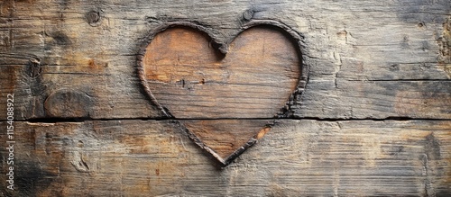 Wooden backdrop with carved heart shape providing space for text romantic theme rustic design background for invitations or postcards