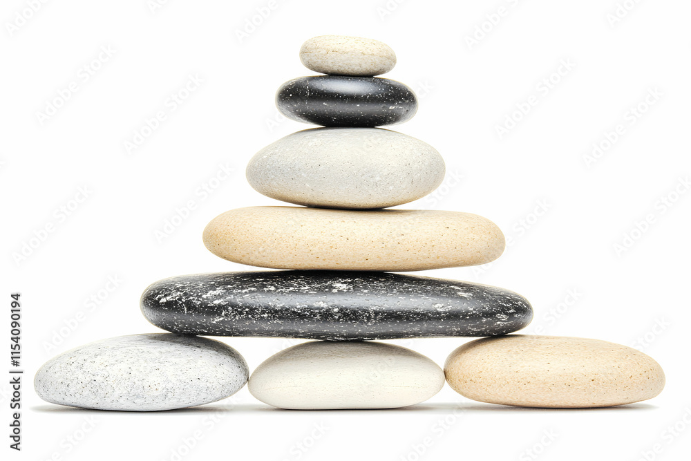 Serene Composition of Arranged Smooth Stones in Soothing Colors on a White Background for Wellness and Tranquility Themes Serene Composition of Arranged Smooth Stones in Soothing Colors on a White Background for Wellness and Tranquility Themes