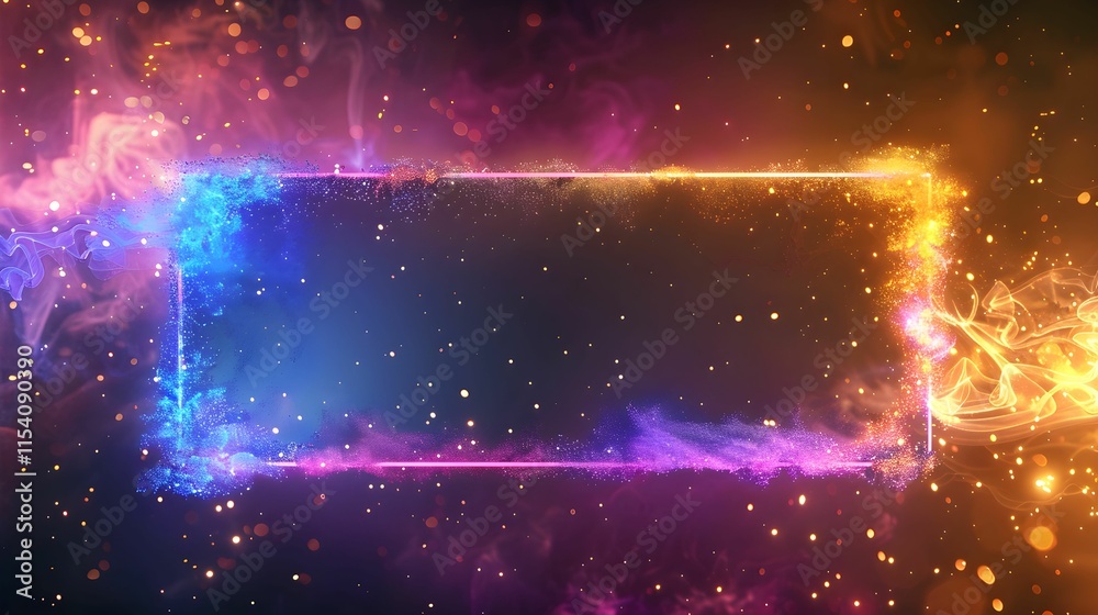 Obraz premium Colorful abstract background with glowing frame and sparkles for artistic designs