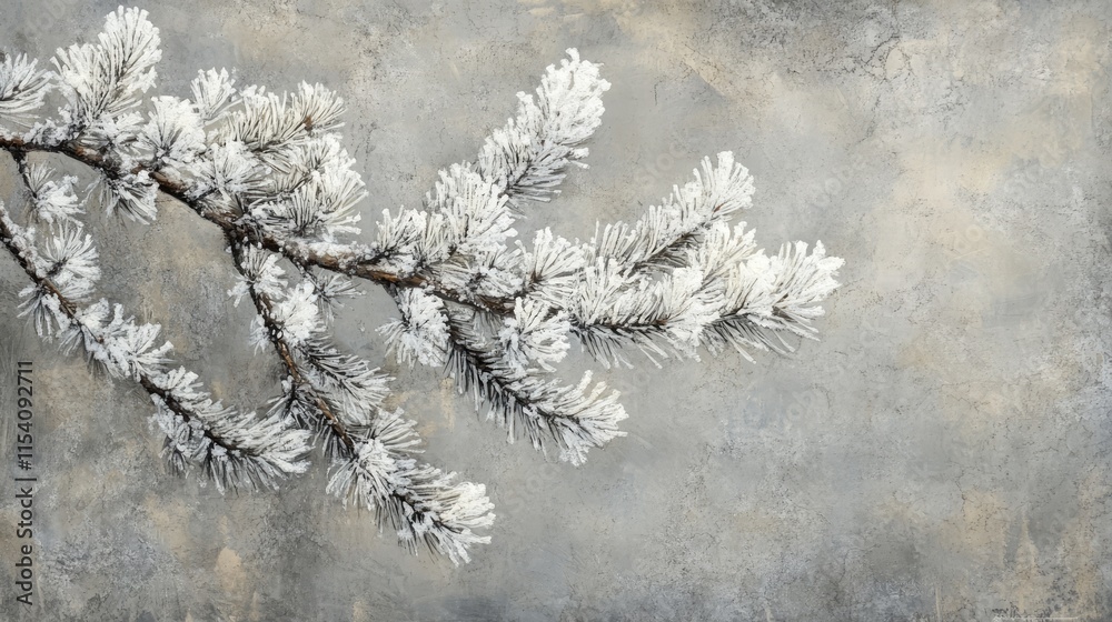 Frosted pine branch against a textured winter backdrop highlighting nature's beauty in cold weather. Frosted pine branch against a textured winter backdrop highlighting nature's beauty in cold weather.