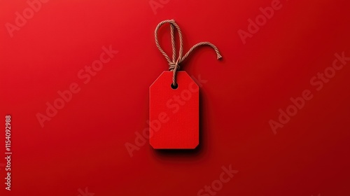 Vibrant Red Tag with String on Matching Background for Labeling or Pricing