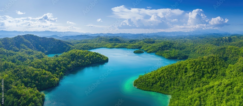 Aerial view of vibrant blue and green lakes surrounded by lush green hills under a clear sky showcasing nature's beauty and serenity Aerial view of vibrant blue and green lakes surrounded by lush green hills under a clear sky showcasing nature's beauty and serenity