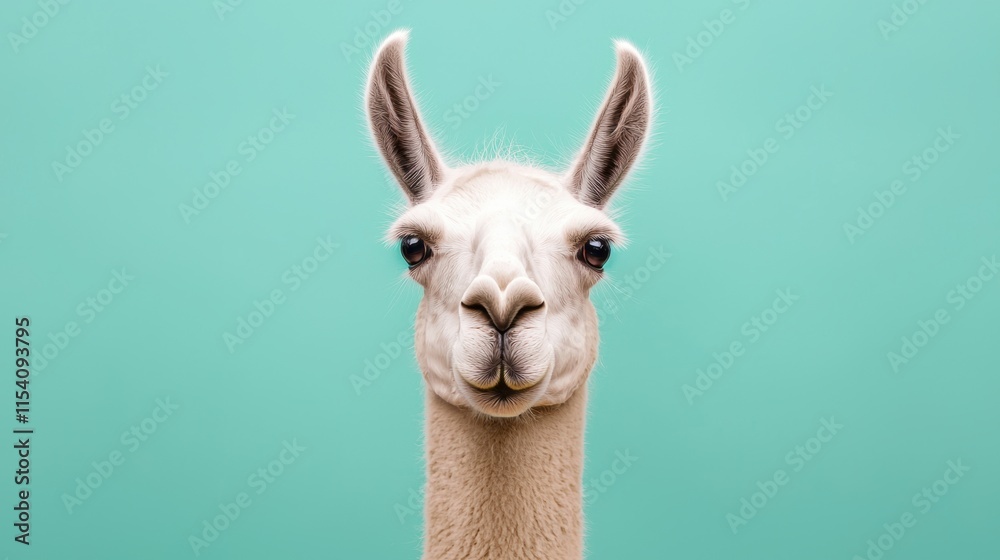 Obraz premium Charming Portrait of a Llama Against a Turquoise Background