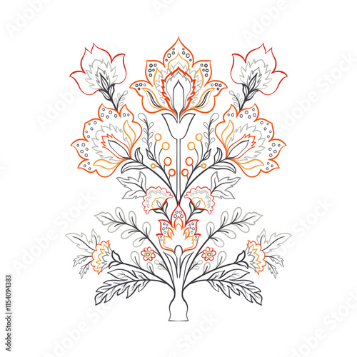 Mughal decorative ornamental floral. Vintage intricate traditional mughal style with flowers and foliage.