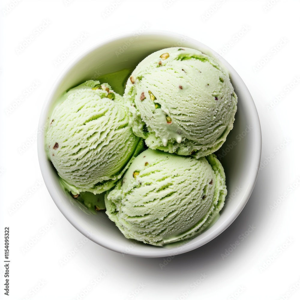 Fresh Mint Ice Cream with Nuts in White Serving Bowl Fresh Mint Ice Cream with Nuts in White Serving Bowl