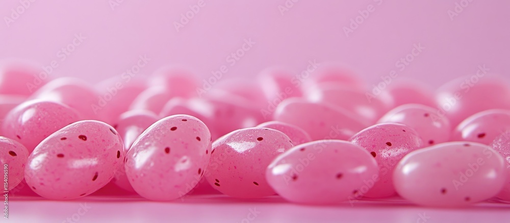 Pink and spotted jelly beans beautifully arranged on a soft pink backdrop ideal for festive occasions and sweet themed designs. Pink and spotted jelly beans beautifully arranged on a soft pink backdrop ideal for festive occasions and sweet themed designs.