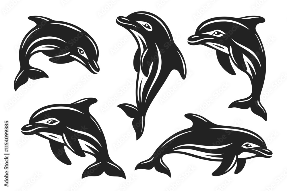 Fototapeta premium set of black and white Dolphin