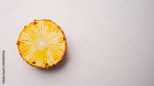 Fresh pineapple slice on clean white background showcasing vibrant colors and texture ideal for food and health-related themes photo