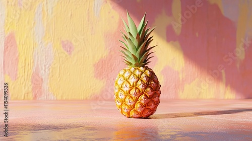 Pineapple on pastel backdrop showcasing vibrant colors and textures perfect for tropical themes and culinary presentations. photo