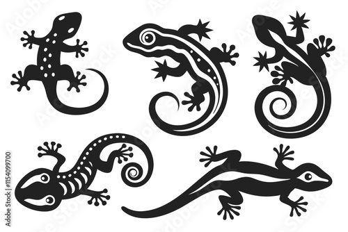 set of black and white lizard