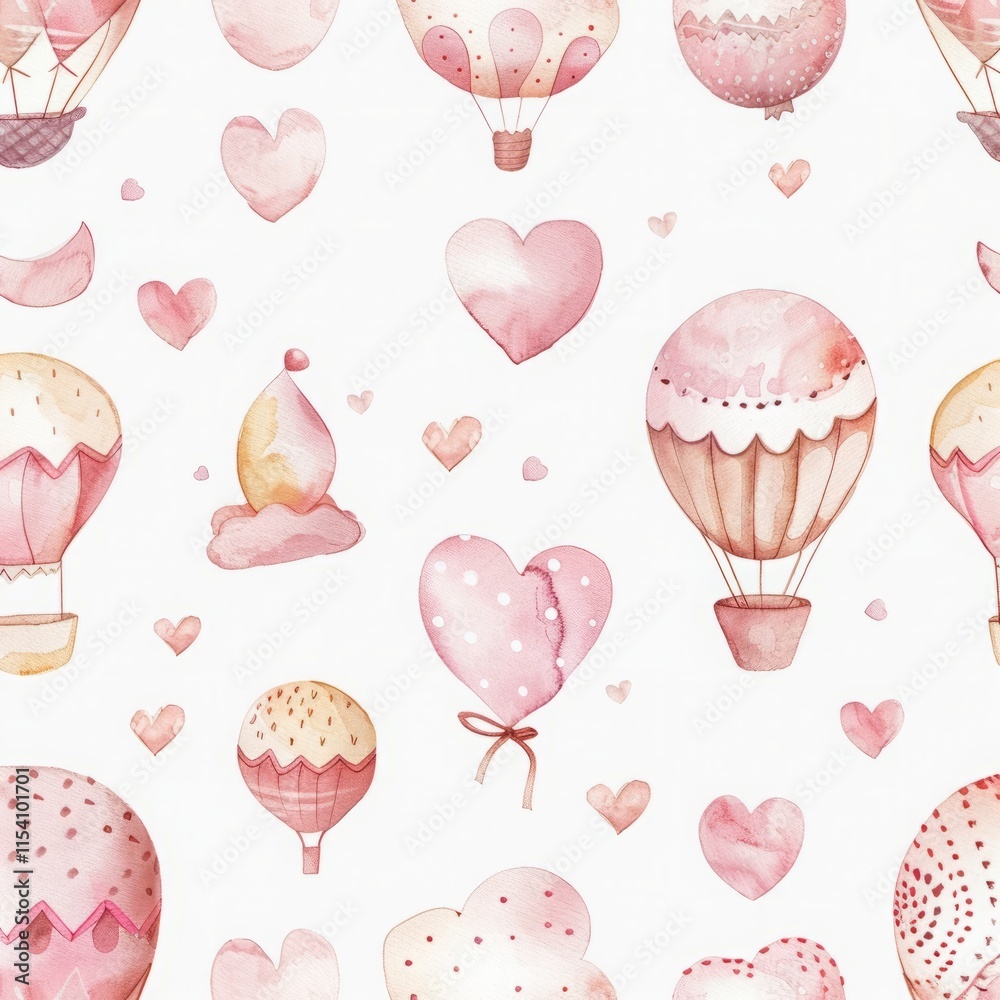 Seamless kids wall pattern with watercolor pink hearts Seamless kids wall pattern with watercolor pink hearts