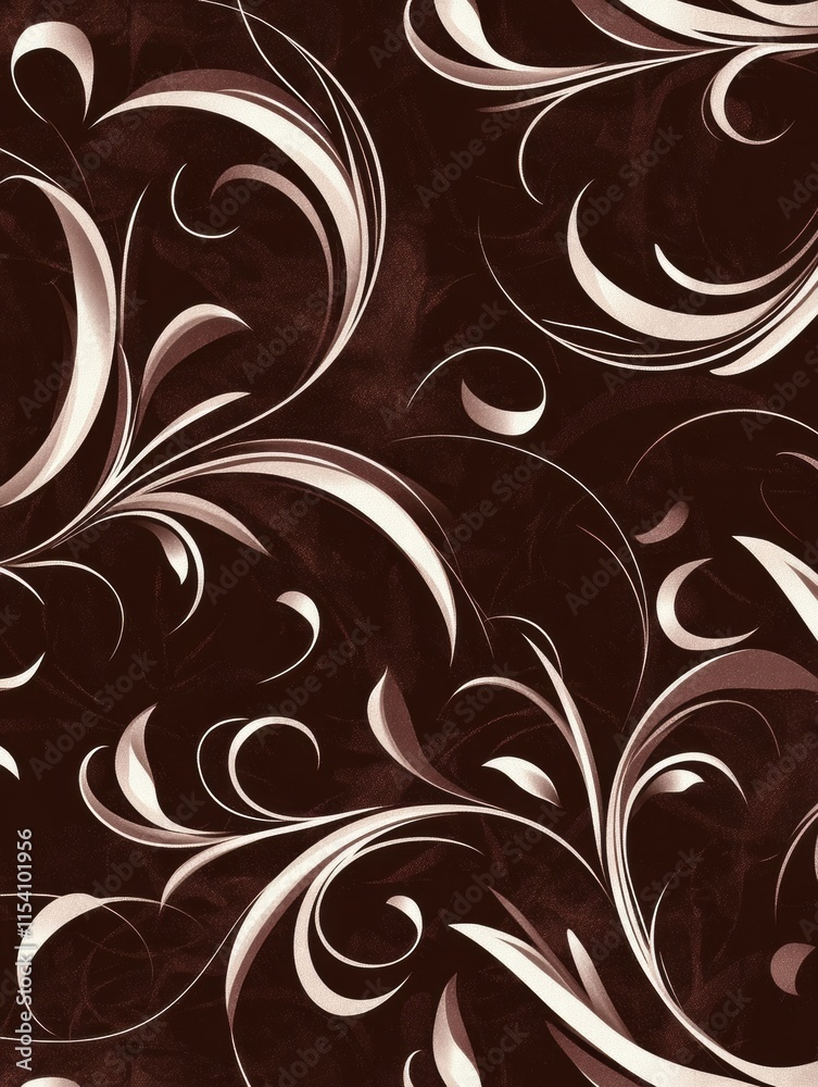 Elegant swirl pattern with brown background and cream accents for decorative design inspiration. Generative AI Elegant swirl pattern with brown background and cream accents for decorative design inspiration. Generative AI