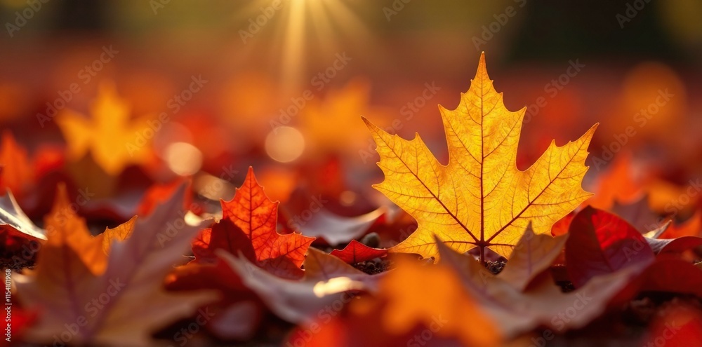 Single bright yellow leaf amidst fallen orange and red leaves, tree, red, nature Single bright yellow leaf amidst fallen orange and red leaves, tree, red, nature