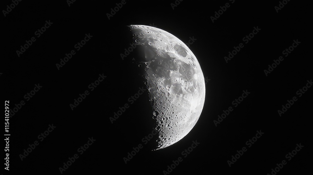 Half Moon Illuminating Dark Sky at Night, Capturing Serene Celestial Beauty and Cosmic Wonders in a Breathtaking Astrophotography Shot Half Moon Illuminating Dark Sky at Night, Capturing Serene Celestial Beauty and Cosmic Wonders in a Breathtaking Astrophotography Shot