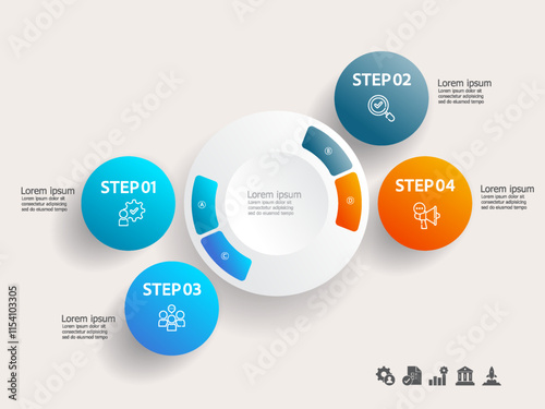 simple circle infographics timeline business workflow background with business icon 4 steps for report, presentation