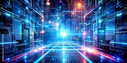 Future technology line background and light effect, cyberpunk style background material with a sense of technology