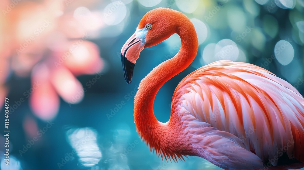 Obraz premium Pink flamingo standing in water