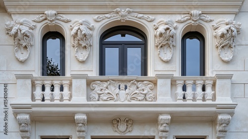 Historic architectural facade showcasing intricate designs ornate moldings and exquisite craftsmanship in classic building style photo