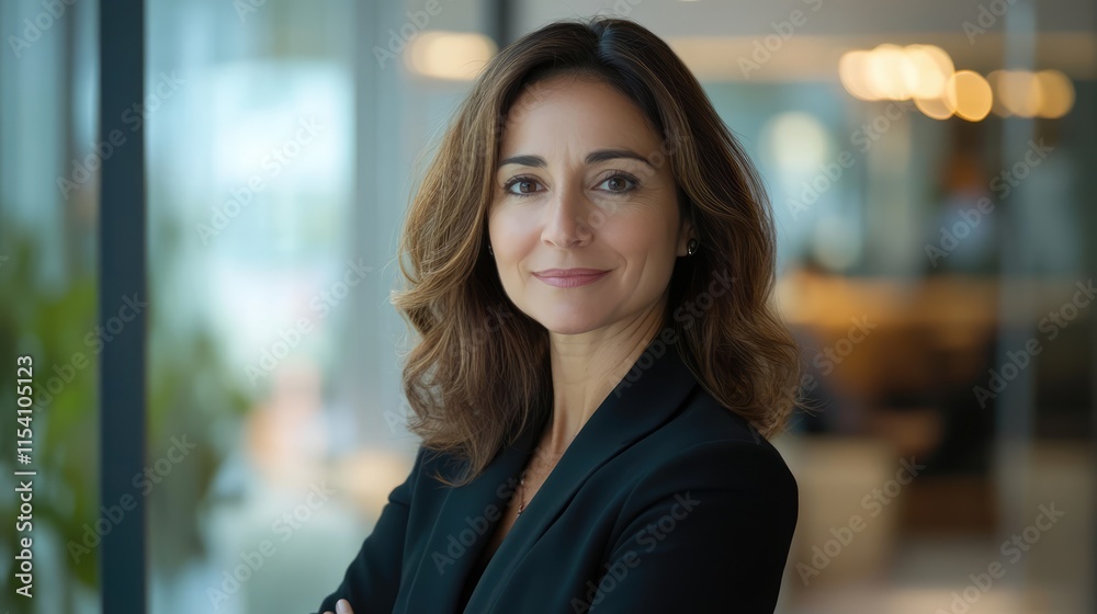 Mature Hispanic businesswoman smiling confidently in modern office setting with digital tablet showcasing fintech applications. Mature Hispanic businesswoman smiling confidently in modern office setting with digital tablet showcasing fintech applications.