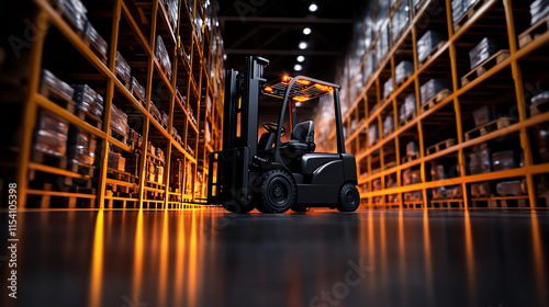 Forklift in a modern warehouse environment.