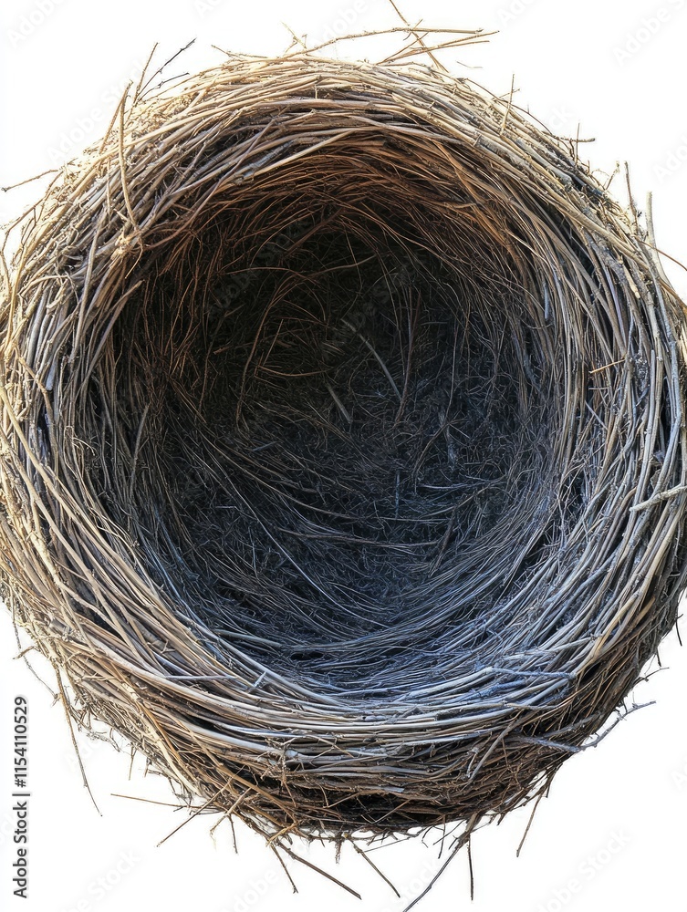 A close-up view of a bird's nest, showcasing its circular structure and natural materials. A close-up view of a bird's nest, showcasing its circular structure and natural materials.