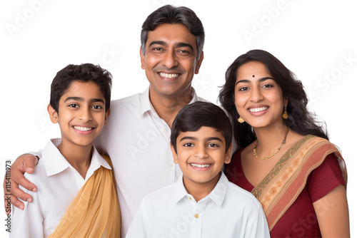 Portrait of a Smiling Indian Family on Transparent Background - Perfect Illustration for Creative Projects, Advertisements, Cultural Content, or Campaigns Celebrating Traditions and Family Unity. Png.