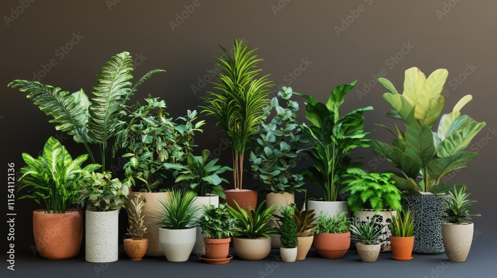 Diverse Collection of Ornamental Plants in Various Pots for Home Decor and Interior Design Diverse Collection of Ornamental Plants in Various Pots for Home Decor and Interior Design
