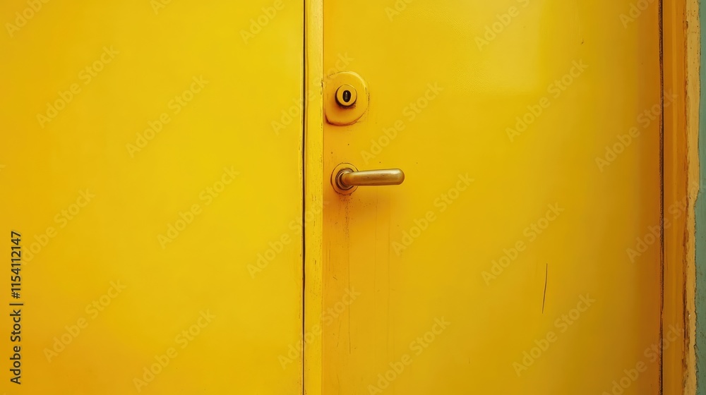 Vibrant yellow door featuring a classic metal handle showcasing a simple yet striking entryway design element. Vibrant yellow door featuring a classic metal handle showcasing a simple yet striking entryway design element.