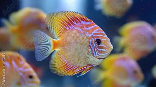 Vibrant ornamental fish swimming in an aquarium showcasing their beauty and colors in a serene aquatic environment for aquaculture enthusiasts photo