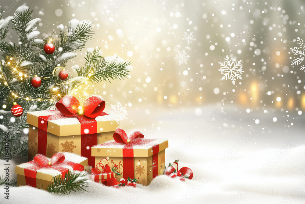 Merry Christmas and Happy New Year Festive Background with Snowflakes Lights and Holiday Spirit Merry Christmas and Happy New Year Festive Background with Snowflakes Lights and Holiday Spirit