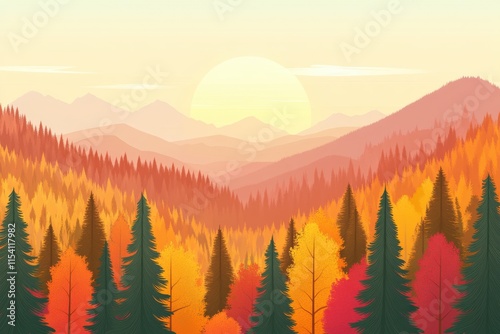 Vibrant Autumn Landscape with Colorful Trees and Soothing Sunset