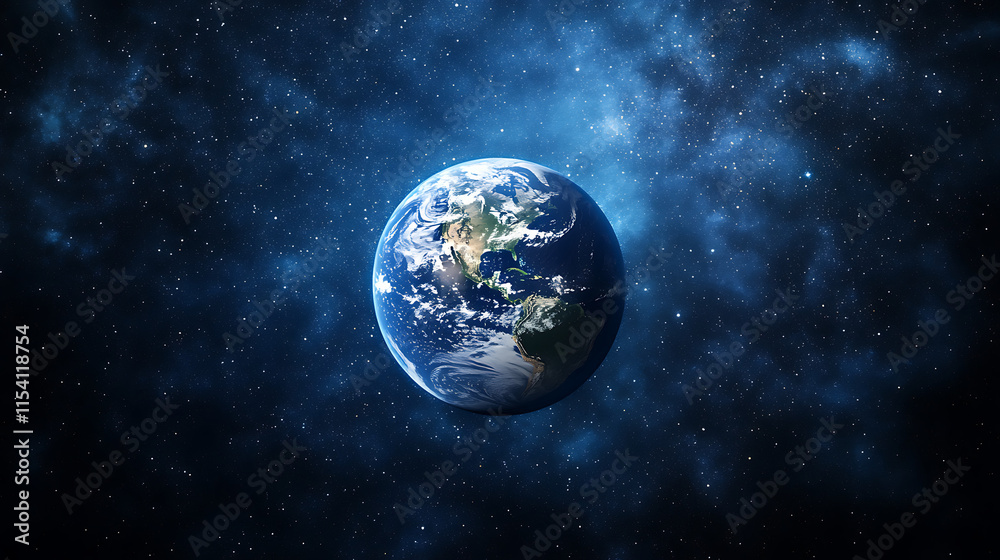 Obraz premium Earth from Space: A Stunning View of the Blue Planet Against Starry Sky - Generated AI