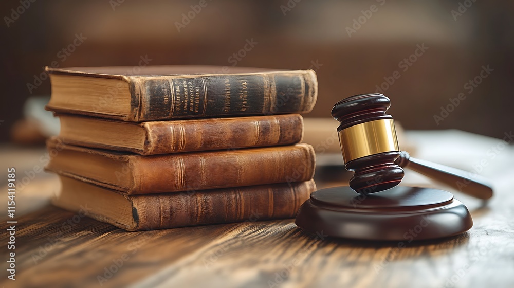 Gavel and Stack of Antique Law Books on Wood Gavel and Stack of Antique Law Books on Wood