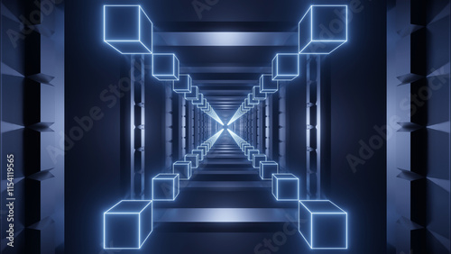 Cube Neon Tunnel Background 