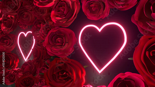 Wall Rose Neon Heart Background