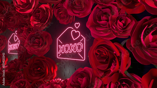 Wall Rose Neon Sign Background