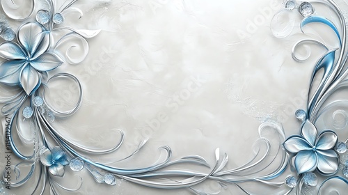 Elegant floral background with intricate blue and silver flowers, perfect for invitations and decorative designs.