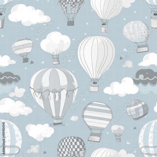 Wallpaper Mural Colorful hot air balloons float above a whimsical cloud filled sky in a playful and serene design. Generative AI Torontodigital.ca