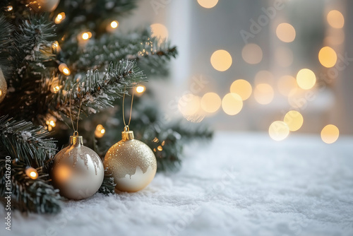 Merry Christmas and Happy New Year Festive Background with Snowflakes Lights and Holiday Spirit