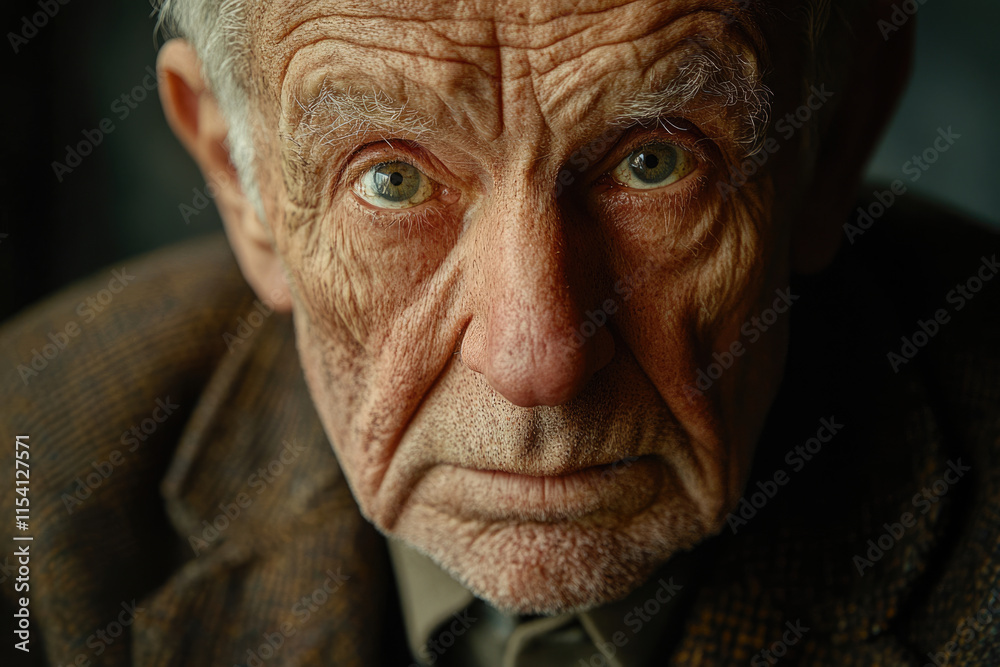 Close-up portrait of an elderly man's weathered face, showcasing the passage of time and life's experiences. Close-up portrait of an elderly man's weathered face, showcasing the passage of time and life's experiences.