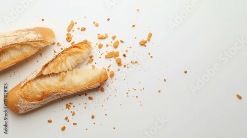 Frisches Brot mit Krümeln auf hellem Hintergrund

